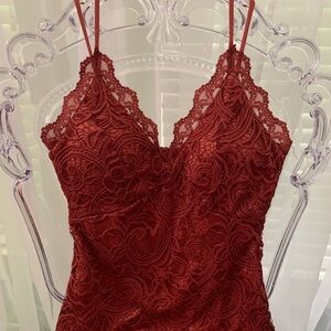Elegant Lace Dress in Deep Red